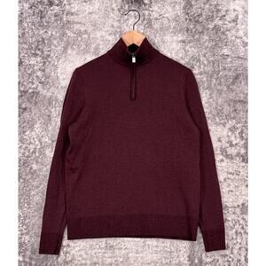 Canali 1/4 Zip Sweater 52 / US Large Mens Deep Burgundy Wool Knit Pullover